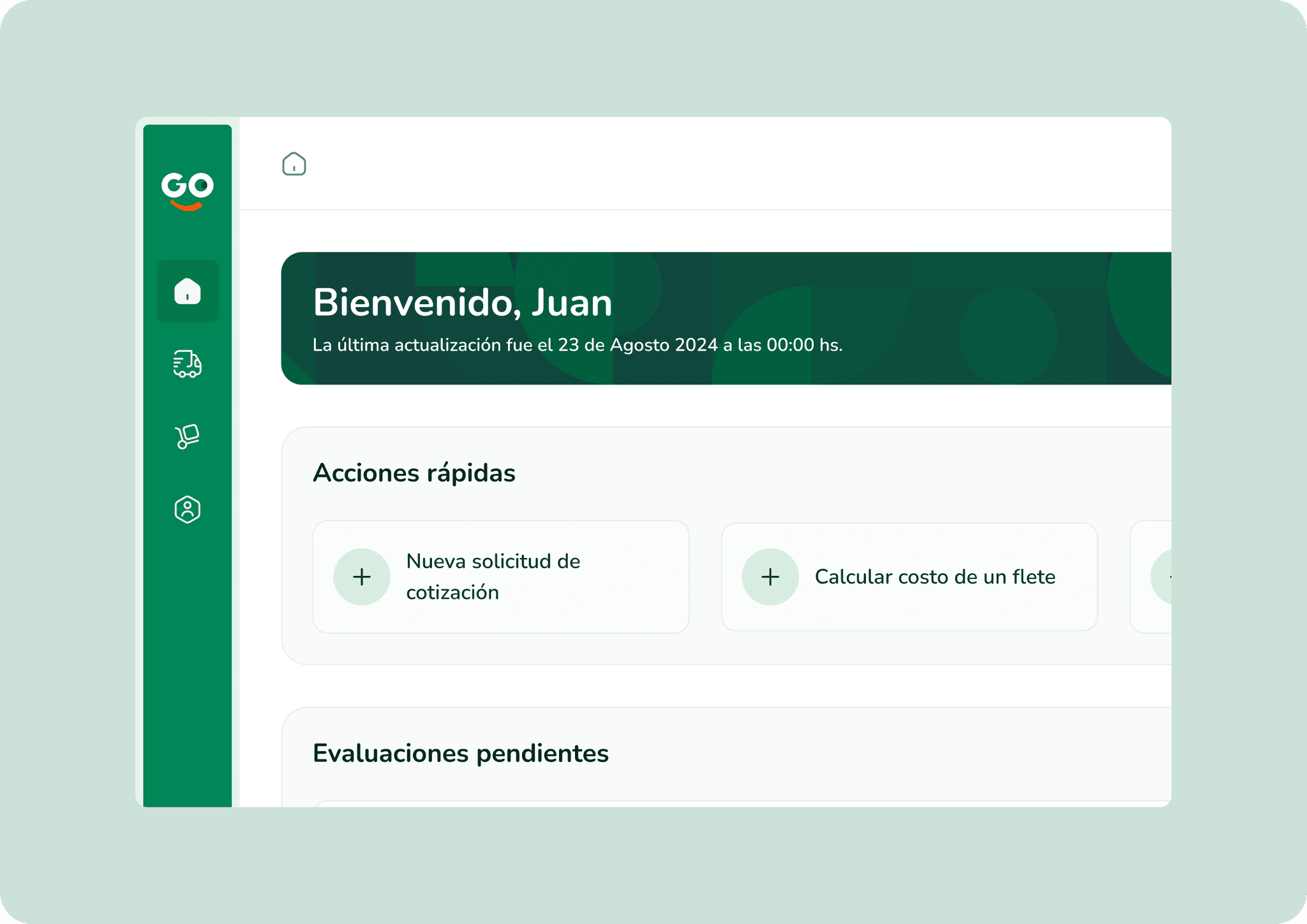 Detalle del sistema visual aplicado al inicio y sus acciones rápidas